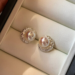 999 Sterling Silver Pink Pearl Stud Earrings - New Style, Unique, Light Luxury Earrings