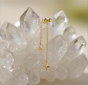 925 Sterling Silver Gold Plated Vermeil Front and Back Lucky Star Drop Long Earring