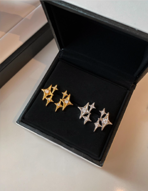 Dreamy Constellation Earrings 999 Sterling Silver,Gold and Silver Sparkling Zirconia Diamonds for Understated Luxury