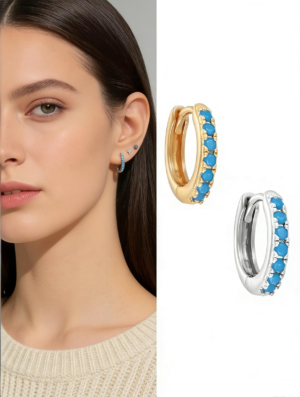 Hypoallergenic Turquoise HoopEarrings - 925 Sterling Silver