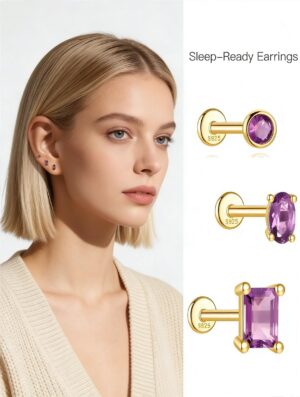 Flat Back Hypoallergenic Silver Studs |Sleep-Friendly Jewelry