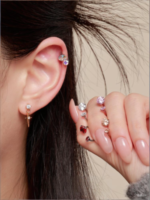 F136 titanium alloy Piercing Jewelry Sparkling Horseshoe Ring Earrings, C-shaped Rod Nose Ring InternalThread Double End