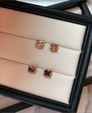 999 Sterling Silver Super Sparkling Zircon Yellow and Purple Stud Earrings-High-End, Subtle Luxury Style