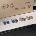 New 999 sterling silver blue zircon diamond stud earrings–incredibly sparkly, gentle on pierced ears