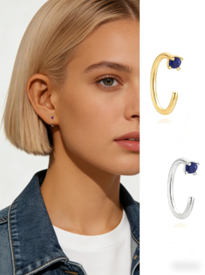 Hypoallergenic Elegant 925 Silver Hoop Earringswith Lapis Lazuli Stone