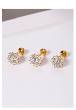 F136 Medical Titanium Alloy earrings, hypoallergenic, sunflower-shaped, ultra-sparkling zircon earrings, ear cartilage and cochlear implants.