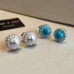 New design 999 Sterling Silver Turquoise Stud Earrings for Women - Luxurious and Elegant Style, Unique Earrings