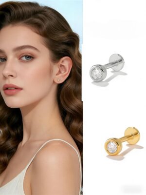 1 Flat Back Stud Earrings Cubic Zirconia Hypoallergenic 925 Sterling Silver