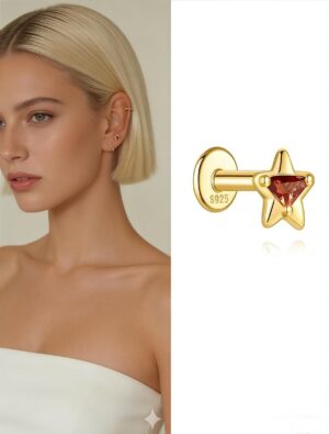 Elegant Star Flat Back Stud Earrings 925 Silver Earrings for Sensitive Ears