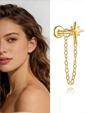 Flat Back 925 Sterling Silver Star ChainStud Earrings Hypoallergenic and Stylish