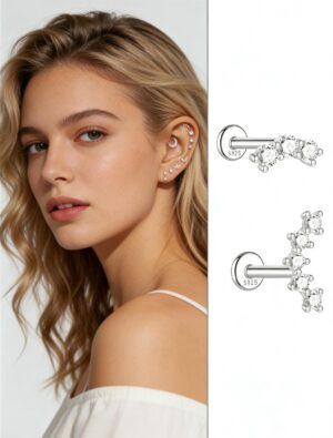 Hypoallergenic Flat Back 925 Sterling Silver Moissanite Huggie Earrings, Dainty & Versatile for Daily Wear