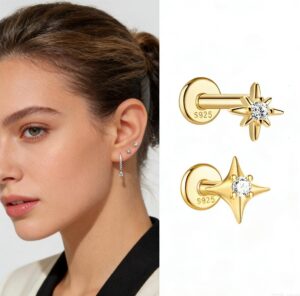downloaded-image (4) Luxury Starburst Earring, Hypoallergenic Flat Back 925 Silver for Everyday Wear