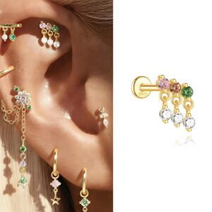 downloaded-image (6) Sensitive Skin Friendly! Color Zircon Tassel 925 Silver Cartilage Flat Back Stud,Luxurious & Dynamic